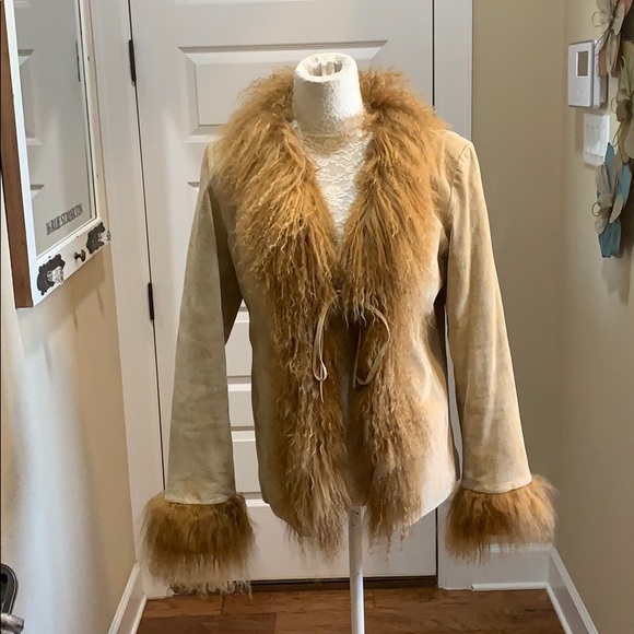 Brandon Thomas Jackets & Blazers - Suede Leather with real Mongolian lamb fur trim